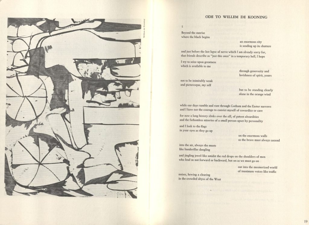 This image has text. The facing page has a black and white version of an unidentified painting by Willem de Kooning.