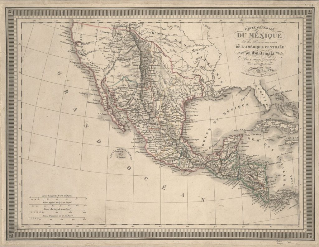 Printed black-and-white map with some borders in color.