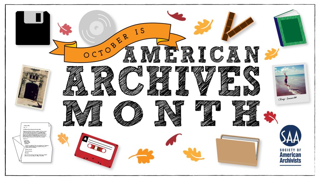This image has text with icons of leaves and items found in archives.